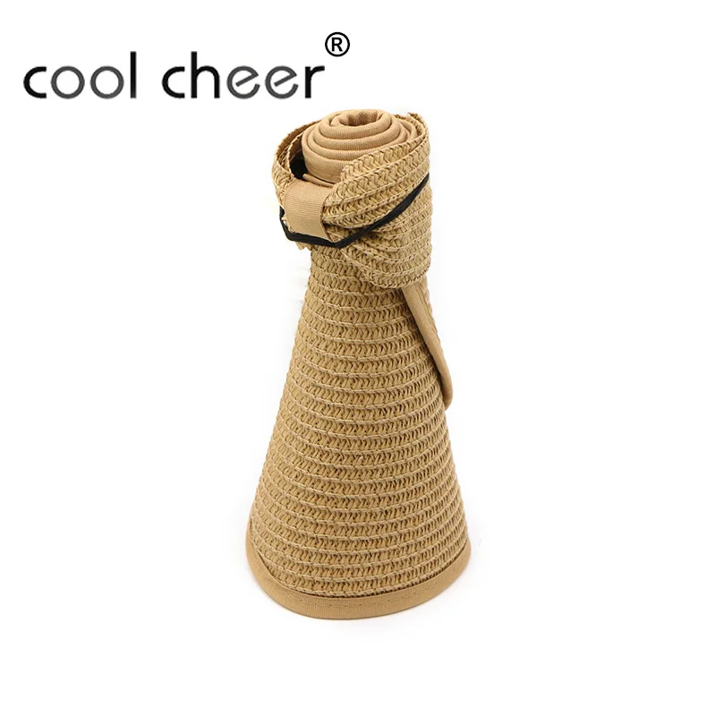 [CoolCheer] Модные женские складные сворачивающиеся пляжные широкие поля, из соломы шапка с козырьком, кепка, летняя пляжная Женская Повседневная - Цвет: Khaki