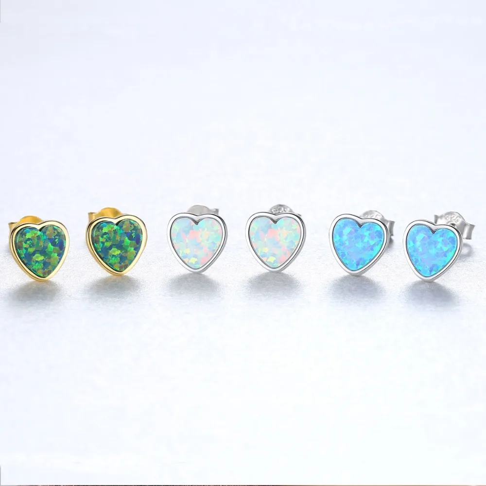 Женские серьги с опалом Love Heart голубые и белые опаловым камнем на стержне женские