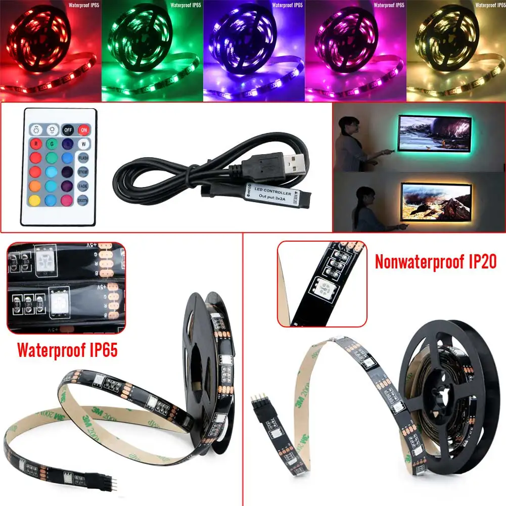 Гибкая светодиодная лента SMD5050 с USB 5 В 1 м/2 м + Пульт ДУ на 24 кнопки IP20/IP65|tv background
