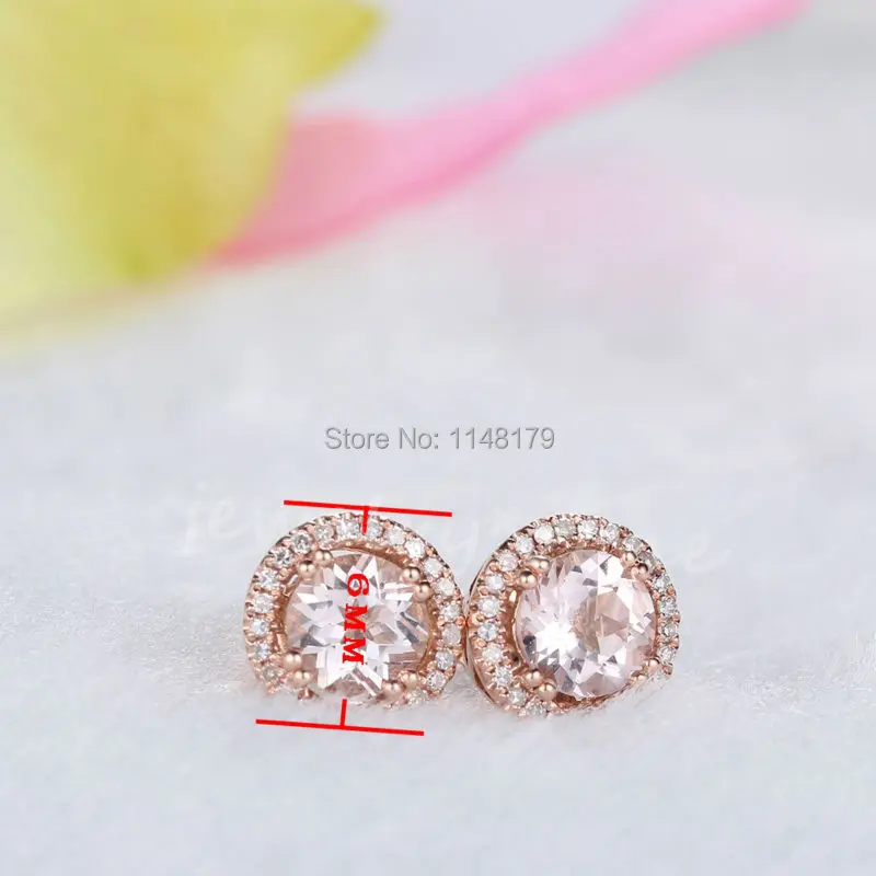 HELON 6 мм круглые 1.43ct настоящие морганиты Твердые 14 к розовое золото женские ювелирные Алмазы Серьги с ореолом Свадебные модные вечерние серьги