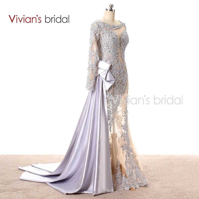 Vivian's Bridal платье на одно плечо с длинным рукавом кружевное вечернее русалки