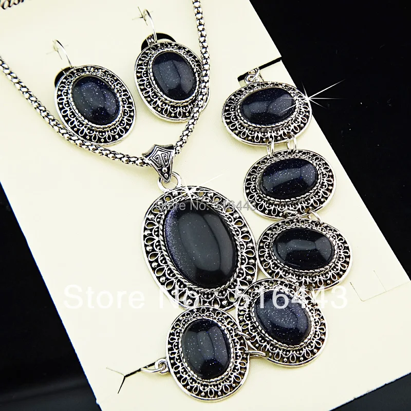 Лидер продаж 2 комплекта (6 шт.) античное серебро овальный синий цвет серьги