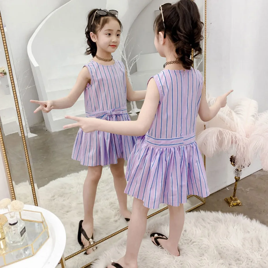 Dress For Girls Casual Style Summer Girl Striped Teenage Kids Costume 6 8 10 12 13 14 Year | Детская одежда и обувь