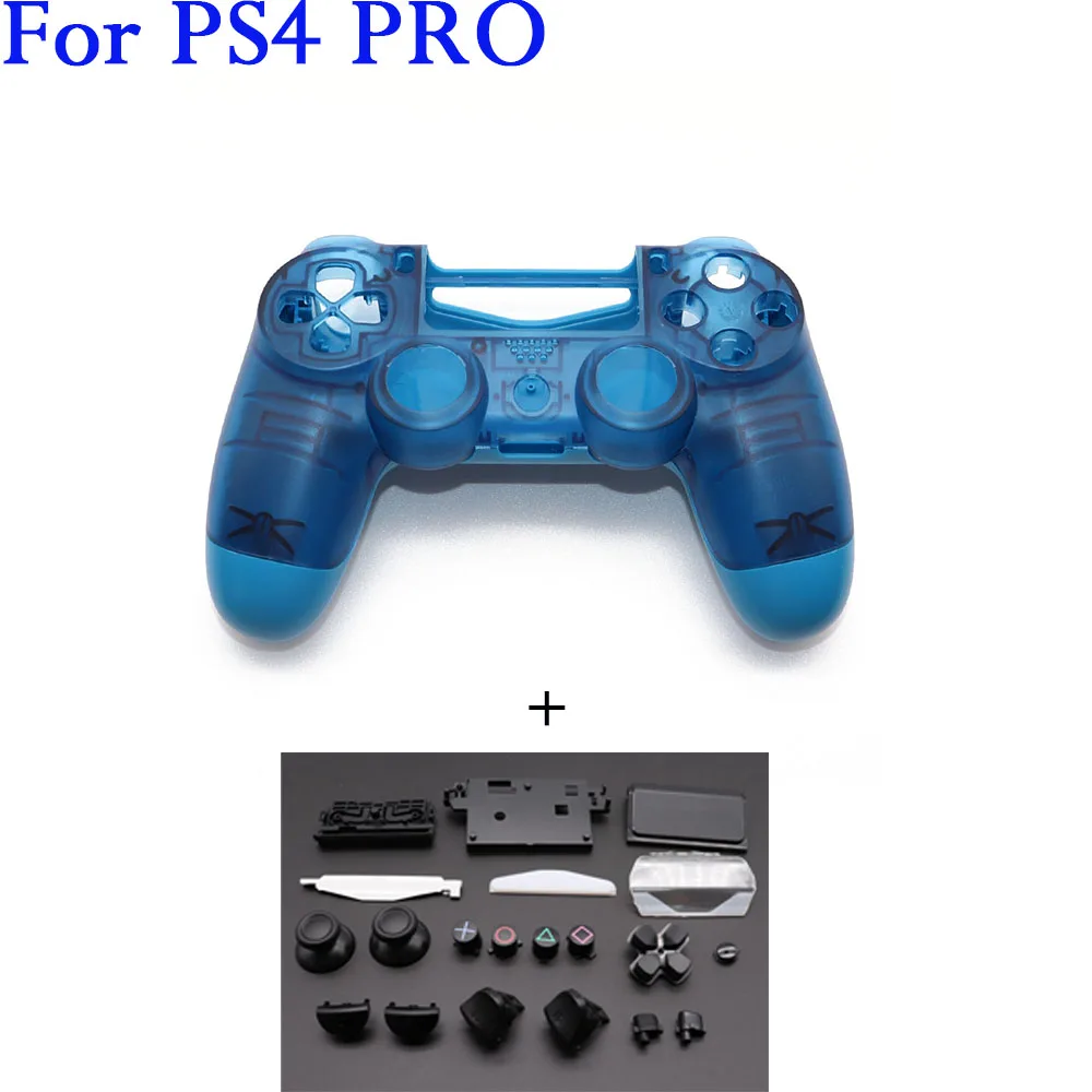 BLUE Синий красный белый прозрачный пластиковый корпус чехол для sony PS4 Pro тонкий JDM-040 беспроводной контроллер передний задний Чехол - Цвет: BLUE