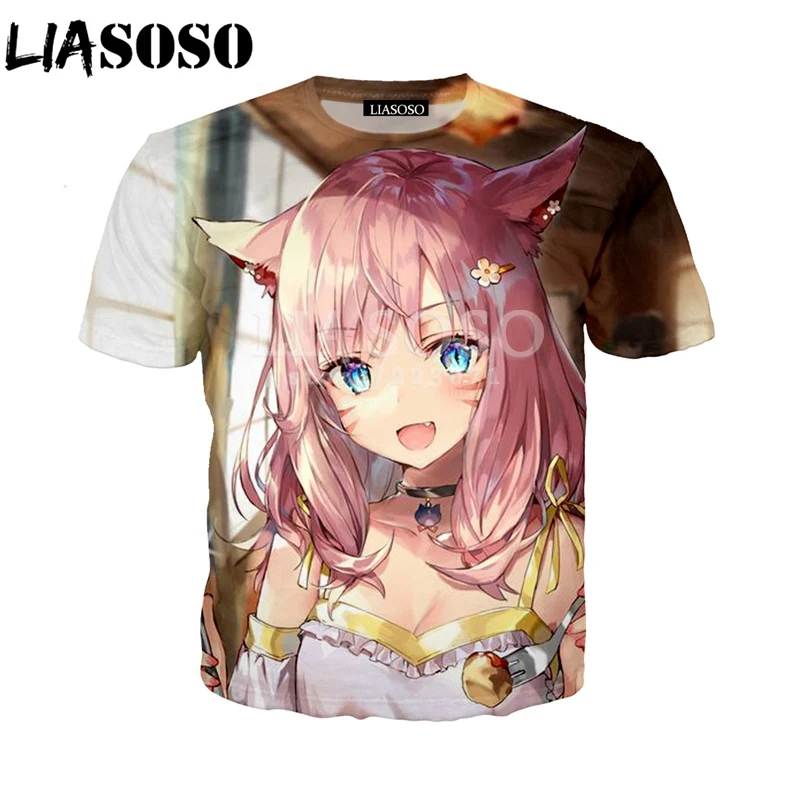 LIASOSO Летний Новый Модный Мужской Женский свитшот с коротким рукавом 3D принт аниме