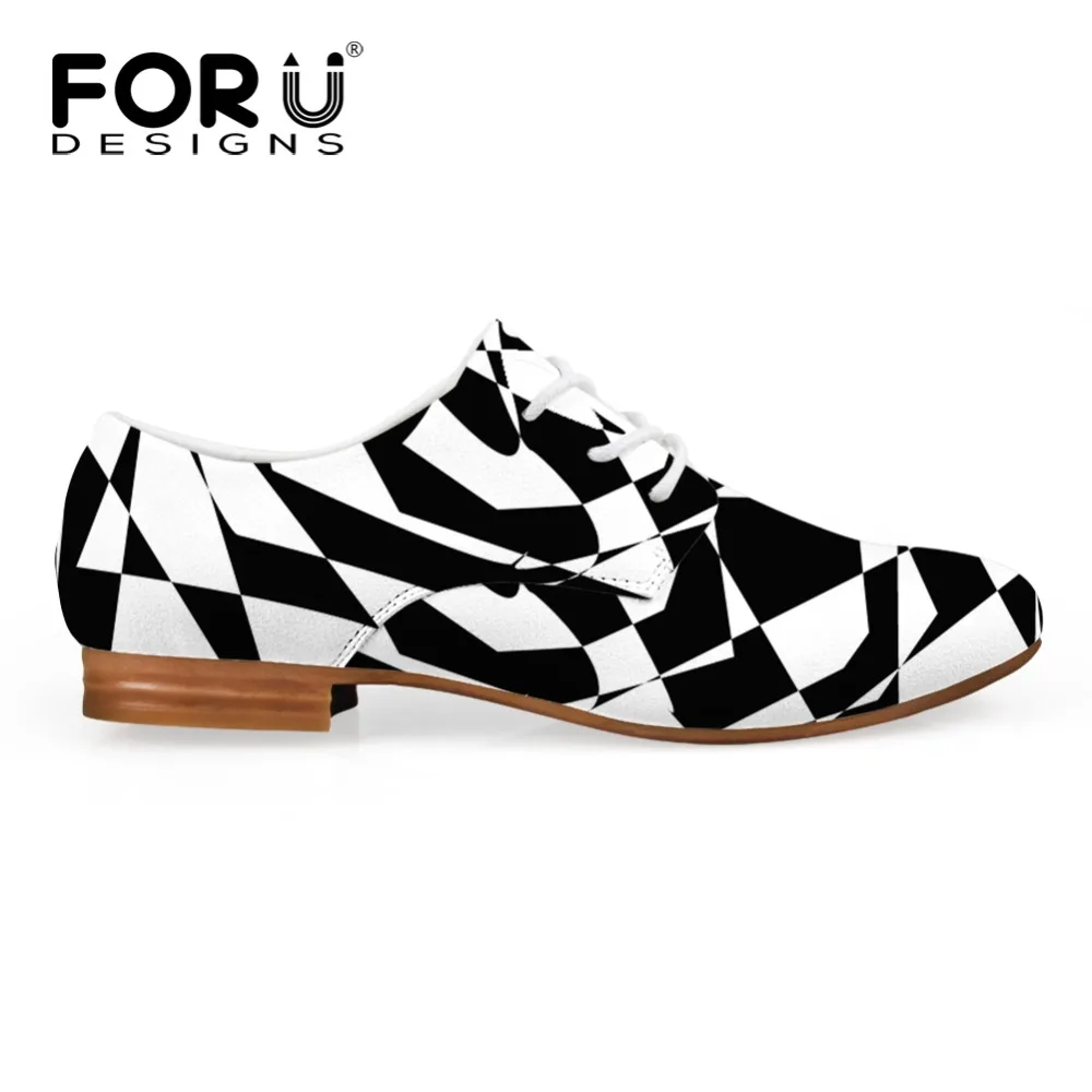 FORUDESIGNS/черно-белая женская обувь; удобные женские туфли-оксфорды из искусственной кожи в полоску; женская прогулочная обувь на плоской подошве со шнуровкой; zapatos mujer