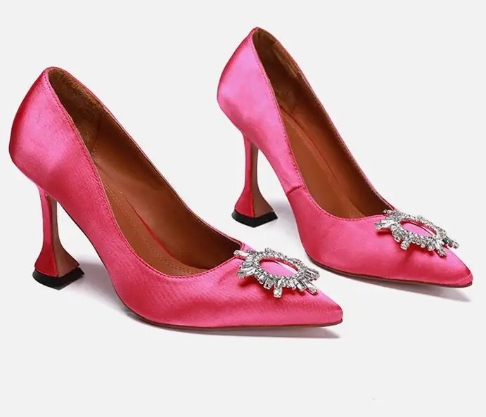 Туфли женские вечерние на высоком каблуке атласные туфли-лодочки заостренный