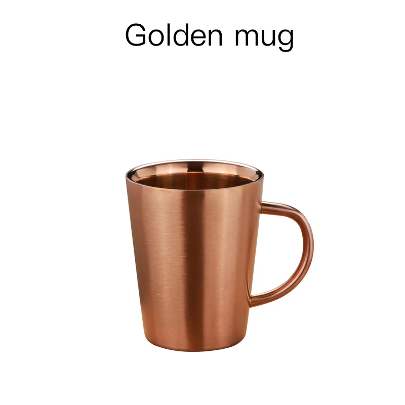 golden mug 304 кружка из нержавеющей стали с медным покрытием, двойная изоляционная лента, ручка, Золотая кофейная чашка, одноцветная, большая емкость, чашка из розового золота - Цвет: golden mug