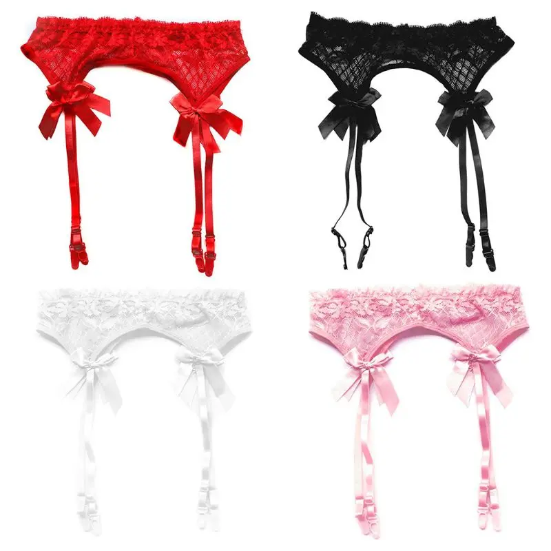 Сетчатые прозрачные подтяжки с цветочным кружевом и бантом Регулируемый пояс