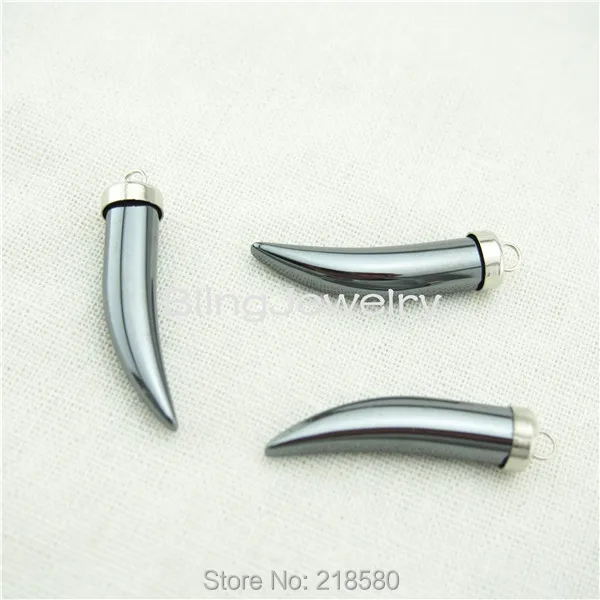 

H-SP79 Slim Hematite Horn Tusk Charm Pendant Silver Plated