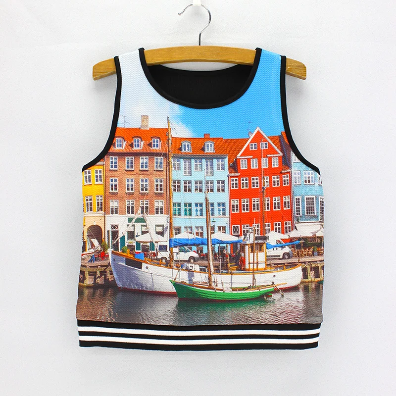 Женская летняя одежда с 3D принтом в виде гавани Модель 2016 года укороченные майки