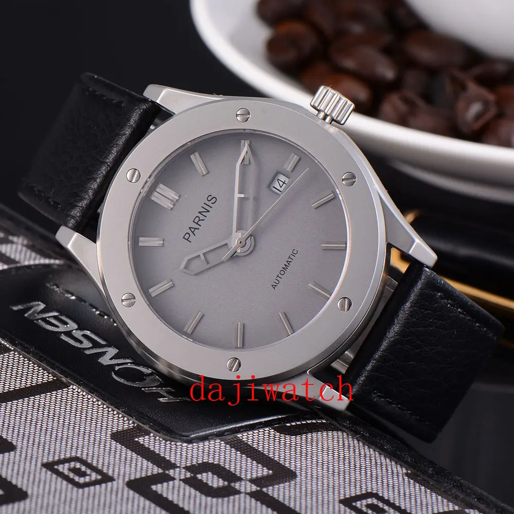 Parnis42mm автоматические механические мужские часы сапфировое стекло черный ободок