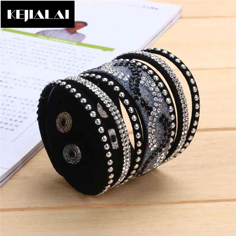 Многослойный браслеты из полиуретановой кожи со стразами и кристаллами Новое
