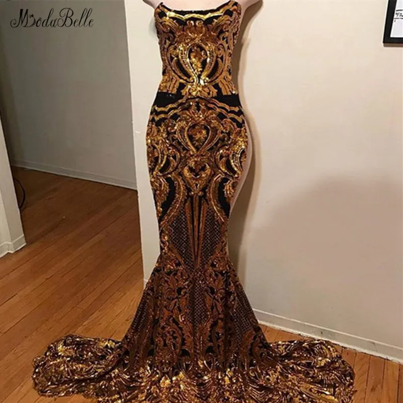 

modabelle Black Gold Evening Dress 2019 Vestiti Da Sera Donna Strapless Sequins Mermaid Party Long Dresses Vestido Noche Largo