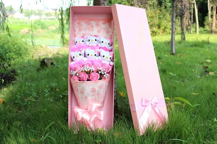 pink Стиль плюшевые и вещи животного Кот плюшевые игрушки куклы Мода Мультфильм букеты цветов Творческий День святого Валентина подарки Рождество подарок - Цвет: pink