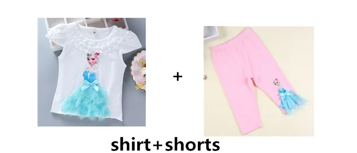 shirt and shorts-2 Комплект одежды для детей, летняя футболка с 3d-аппликацией Анны, Софии, Эльзы и штаны, милая одежда, забавная Одежда для девочек - Цвет: shirt and shorts-2