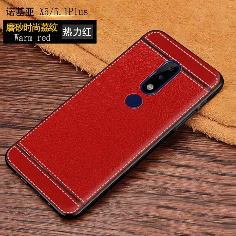 Для Nokia 5 1 Plus чехол для X5 с текстурой личи из кожи мягкий ТПУ задняя крышка X TA-1109 +