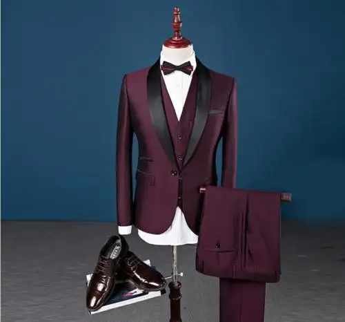 Бордовый Slim Fit Для мужчин Нарядные Костюмы для свадьбы Пик нагрудные Best мужские