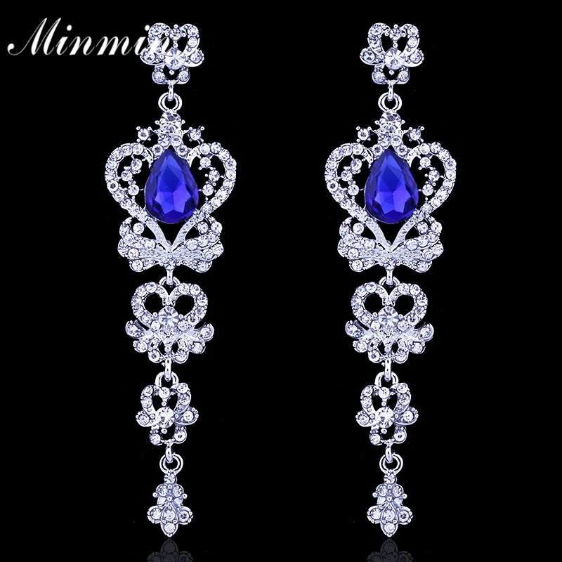 Minmin Blue / White Butterfly Crystal Earrings for Women Top Quality Jewelry Drop Long Wedding EH163 | Украшения и аксессуары