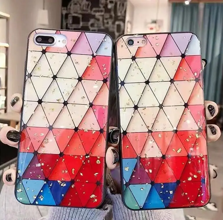Fashion Gold Foil for iPhone X XR XS Max Phone Case Glitter Bling Silicone 8 Plus７ 6S 6 Grid Sequin Mobile Cover Funda | Мобильные
