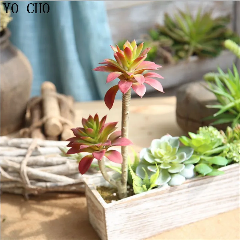 Light red Йо Чо 1 шт. 2 головки искусственные растения искусственные цветы суккулент Лотос Цветы Поддельные растения высокого качества для дома Бар Декорации для офиса отеля DIY - Цвет: Light red