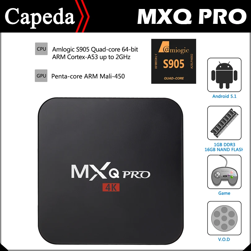 Mxq Pro android-тв Box умных Android5.1 TV Amlogic S905 четырехъядерных процессоров Kodi