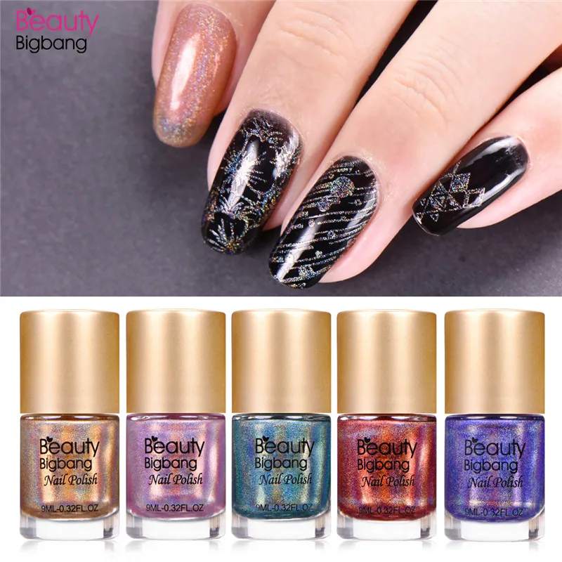 BeautyBigBang 9 мл голографический лак для стемпинга ногтей, лак для печати, лак для нейл-арта, стойкий лазерный лак для ногтей, Перманентный