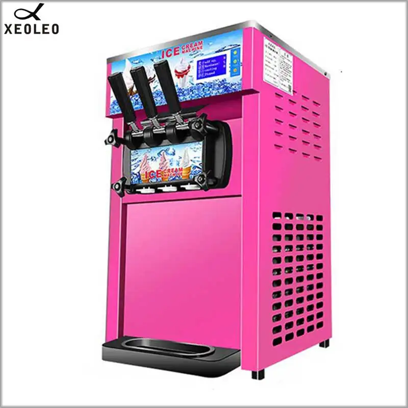 Xeoleo 1200 Вт Мороженица 3 вкуса, машина для мягкого мороженого 18л/ч, желтый/розовый/нержавеющая сталь, йогурт, мороженое 404a/R22 CE