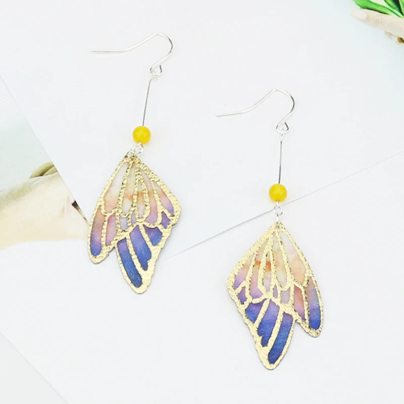 8SEASONS Imitation Enamel Gold Fabric Silk Butterfly Wings Pendants Drop Earrings Multicolor Fashion Girl Women's Jewelry 1 Pair |