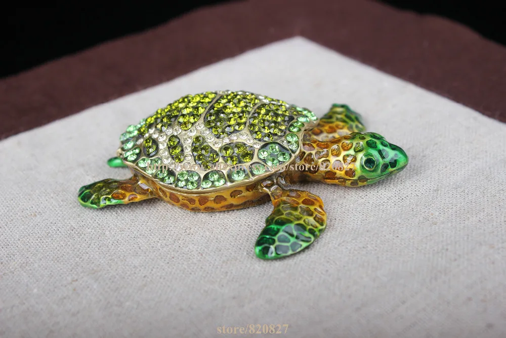 Small Turtle Jeweled Trinket Box with Shiny CrystalsTurtle Tortoise Jewelled Trinket Box Jewelry Box  Turtle Pill Box Figurine