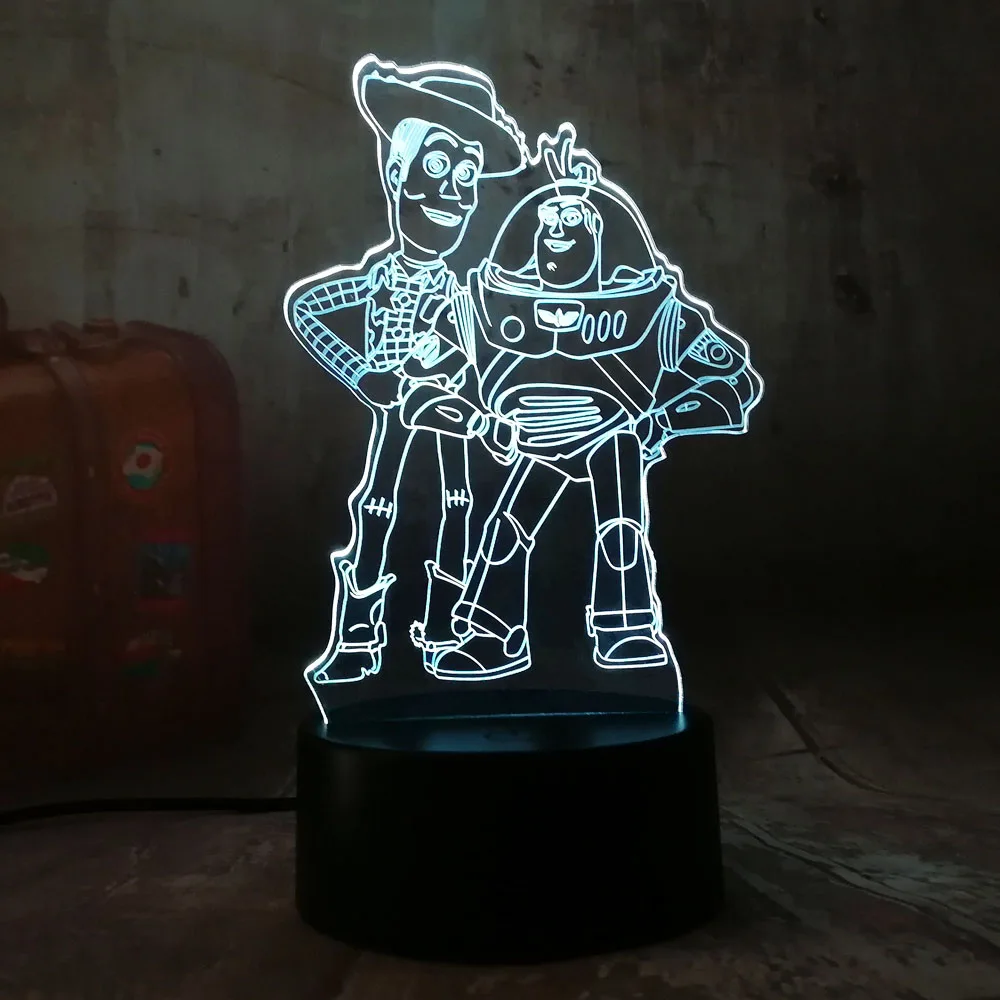 Милый светильник Buzz Toy Story Деревянный 3D светодиодный RGB ночник 7 цветов настольная