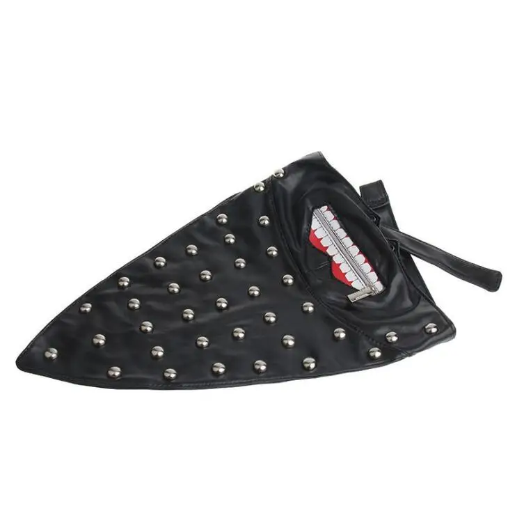 YOYORan PU leather tooth zipper face mask riding cycling triangular bandage cosplay party Costume Props button | Тематическая