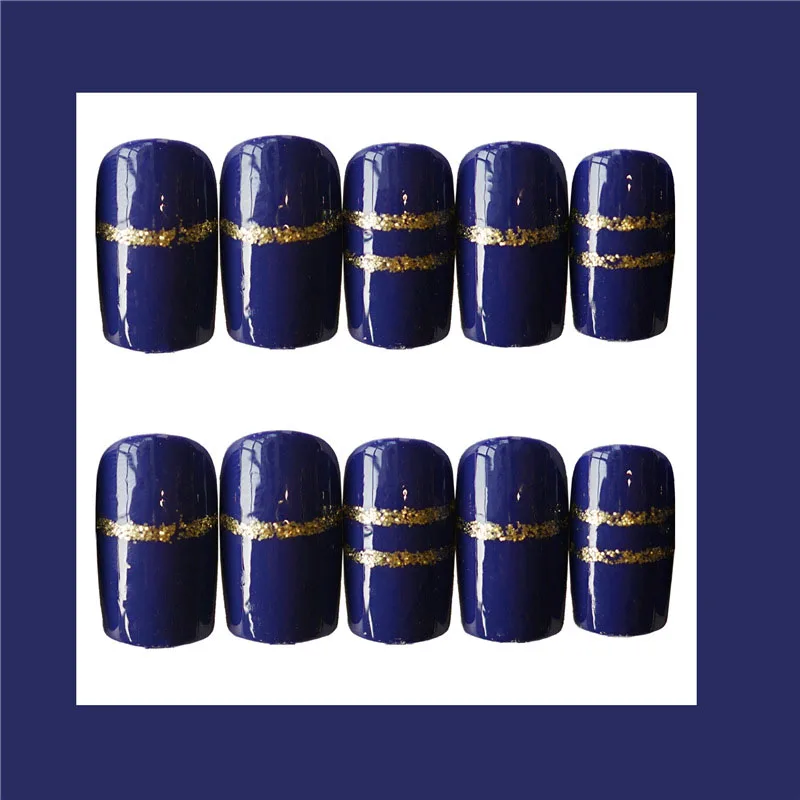 24 шт. синие японские и корейские накладные накладки для ногтей Овальные