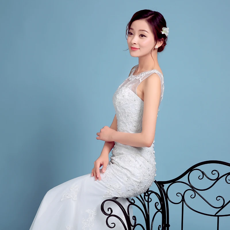 Белые кружевные свадебные наряды Русалка большого размера с длинным шлейфом