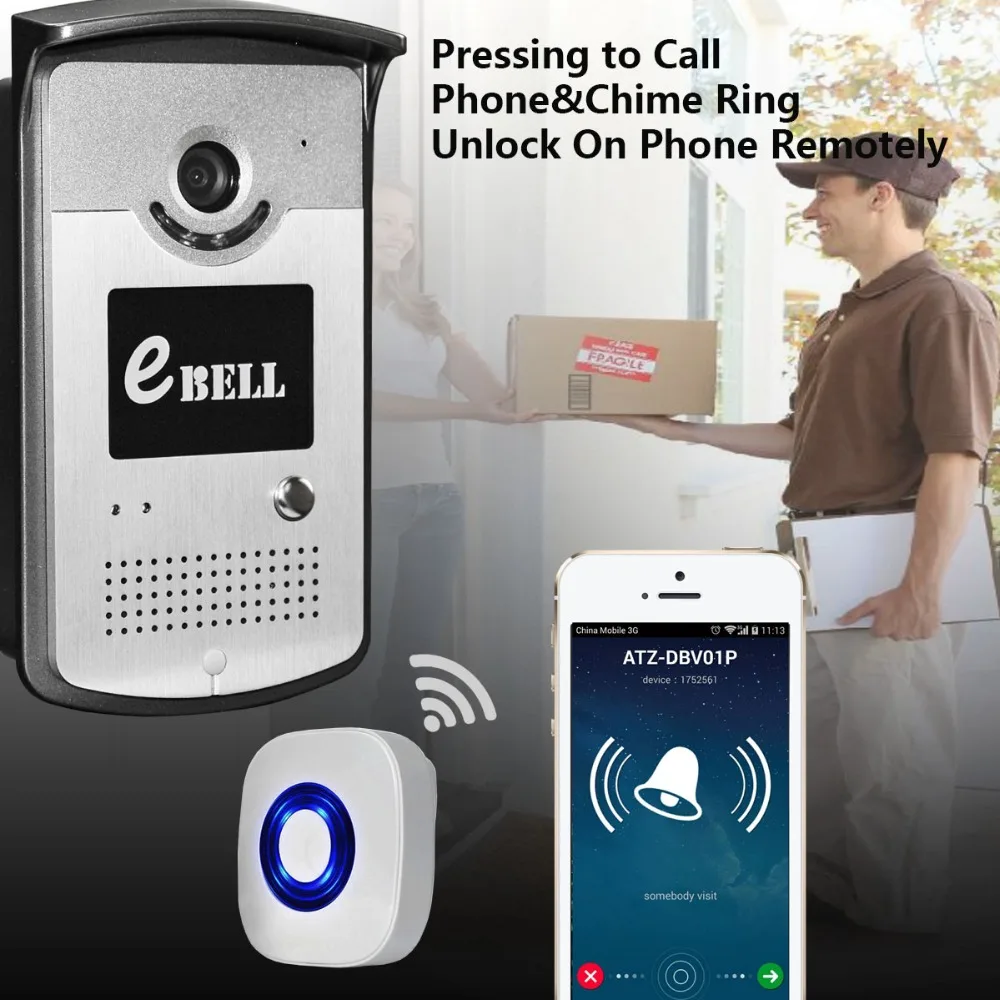 433mhz Indoor Bell Wireless Intercom WIFI Doorbell 720P Motion Detection Video Door Phone | Безопасность и защита