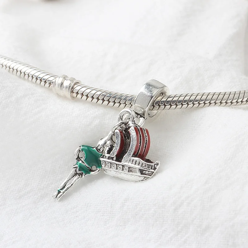 5PCS New Green Enamel Cloth Boatman Red Sailboat Charm Zinc Alloy Pendant Fit Original DIY Bracelet Women Male Jewelry Making | Украшения и