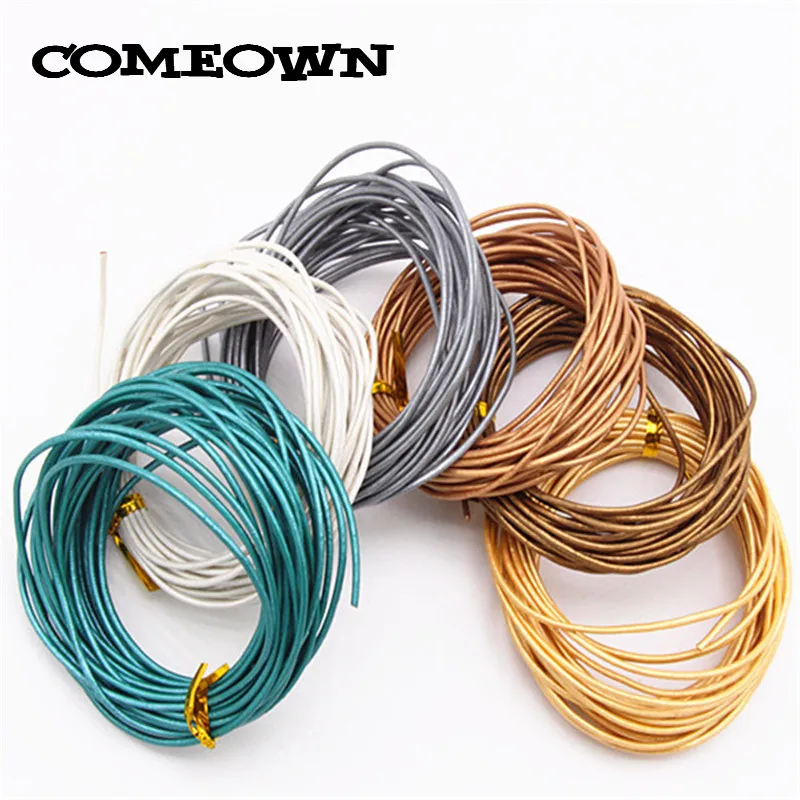 COMEOWN, 5 м, 1,5 мм, серебристо-серый/золотой/Бронзовый, металлический цвет, Круглый, натуральный кожаный шнур для DIY, ожерелье, браслет, ювелирные изделия, Кожаные Шнуры