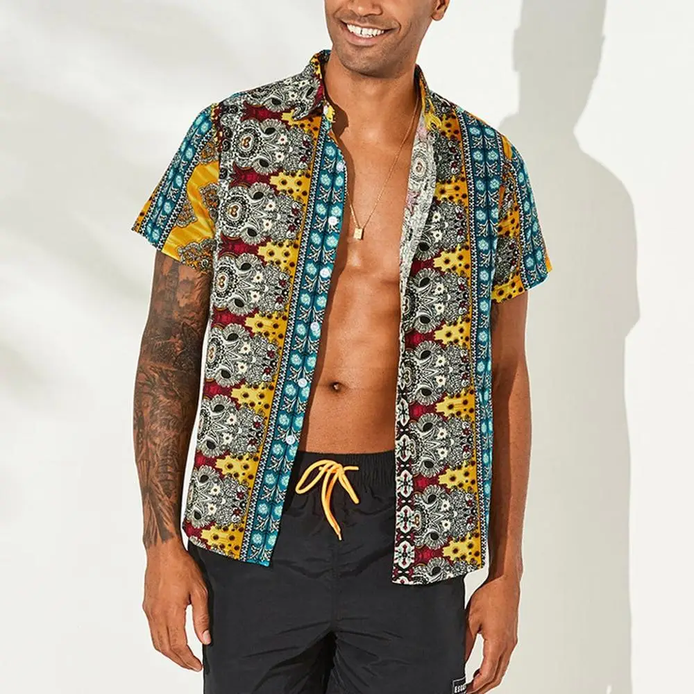 Мужские хлопковые Гавайские дышащие свободные рубашки с принтом плюс размер 5XL