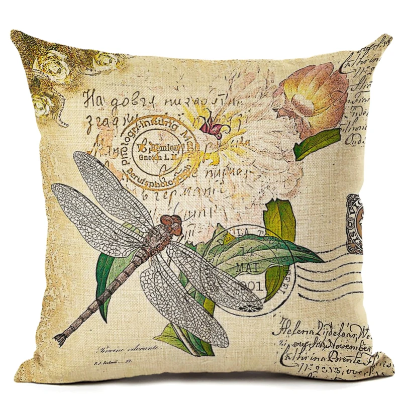 Домашний Декор Цветы Стрекоза Печать наволочка Almofadas льняная Подушка
