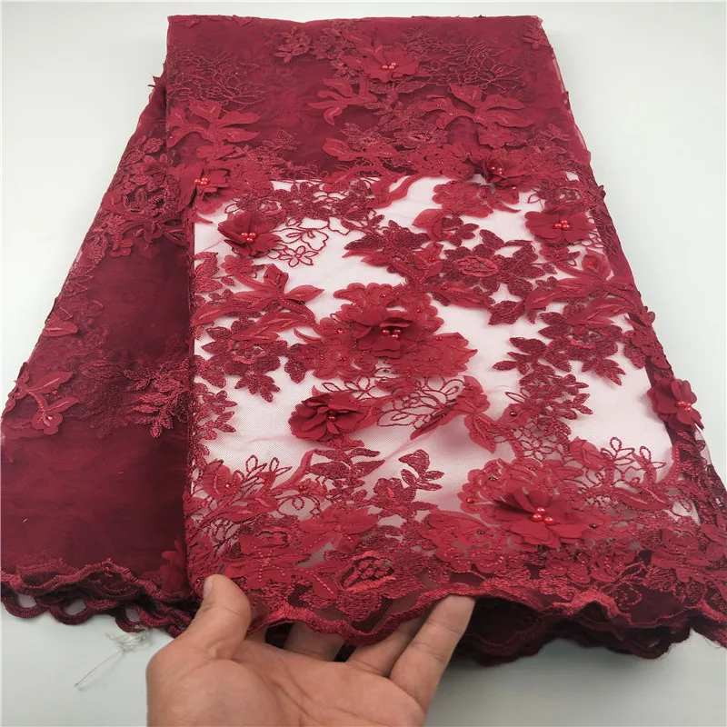 

Nigerian Lace Fabric 2018 High Quality African Tulle Lace Fabric With 3D Sequins French Net Lace For Wedding Dress New CHYF22