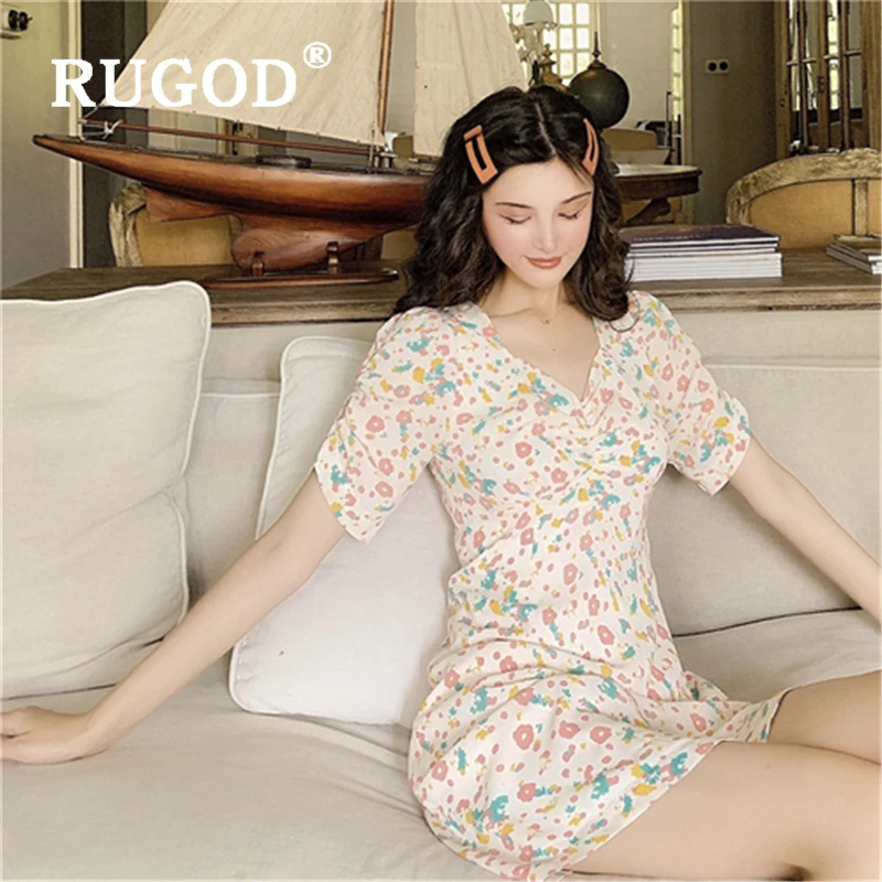 RUGOD Элегантный цветочный принт женское платье в Корейском стиле шик из шифона с