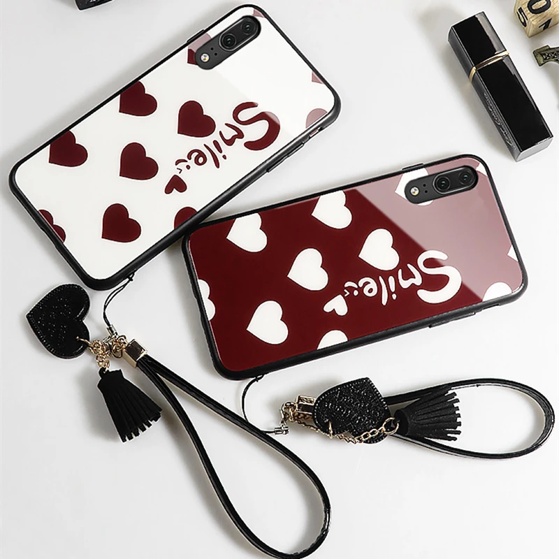 Чехол и ремешок для samsung Galaxy A70 A50 A10 A20 A30 стеклянный жесткий чехол A40S Smile Love Heart lanyard