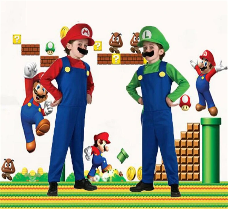 Super Mario Bros. Маскарадный костюм для взрослых и детей; реквизит; Вечерние платья на Хэллоуин; платье Марио и Луиджи
