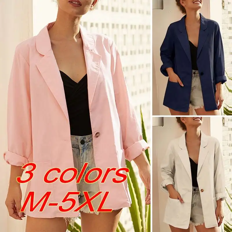 Женские костюмы размера плюс повседневный Блейзер осень 2019 деловой однотонный