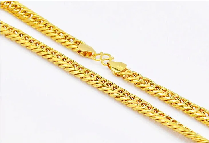 

wholesale 24k gold GP 10MM Width men's chain Necklace 50CM / 60CM .Fashion Pure Gold color men necklace Chain Jewelry