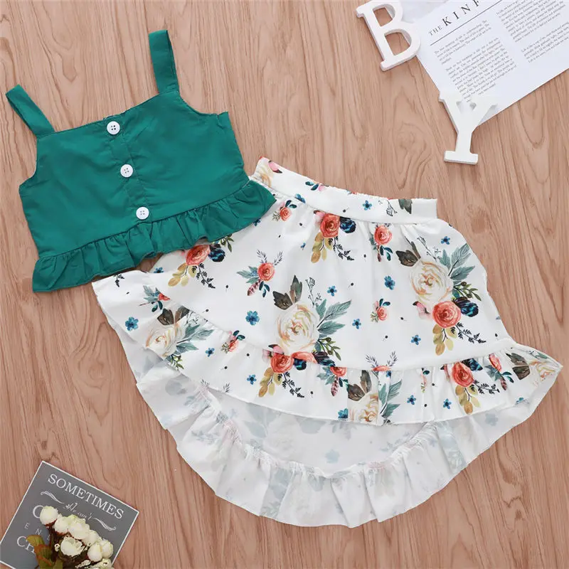 Emmababy 2 шт. топы с оборками для маленьких девочек платья цветочным рисунком летние