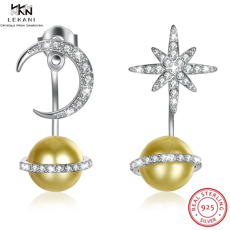 LEKANI кристаллы от Swarovski серьги многократное ношение Звезда Луна жемчужный кулон с
