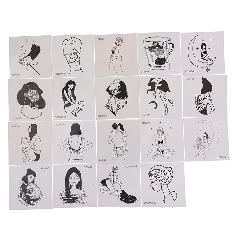 5 листов винтажные женские черные белые маленькие временные тату-наклейки
