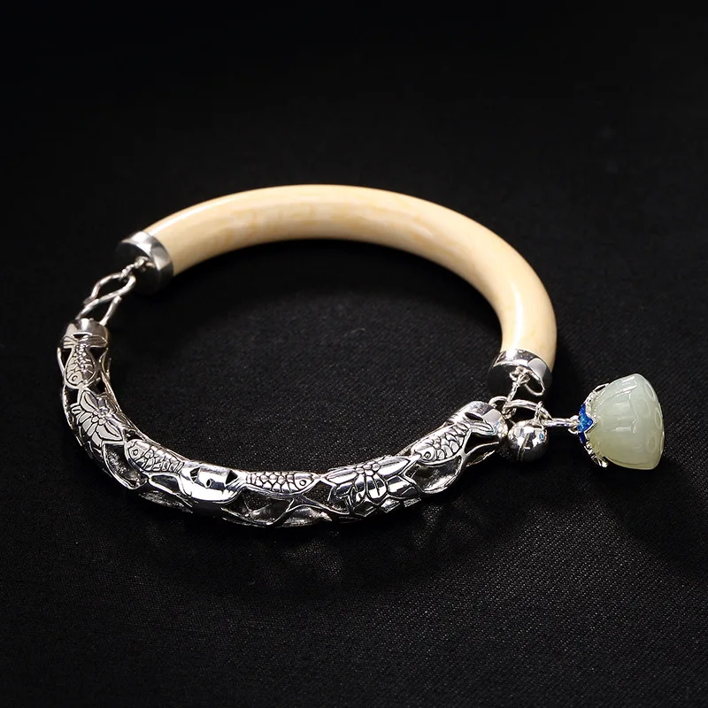 Серебряный Карп из чистого серебра S925 лотос кокосовое дерево фруктовая мозаика и