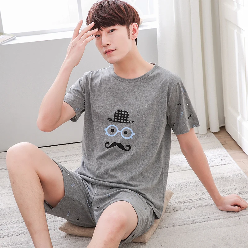 Men pajama Летний мужской пижамный комплект, Хлопковая полосатая рубашка для сна и шорты, костюм, пижамы с принтом букв домашняя пижама, повседневный комплект из двух предметов, XXXL - Цвет: Men pajama